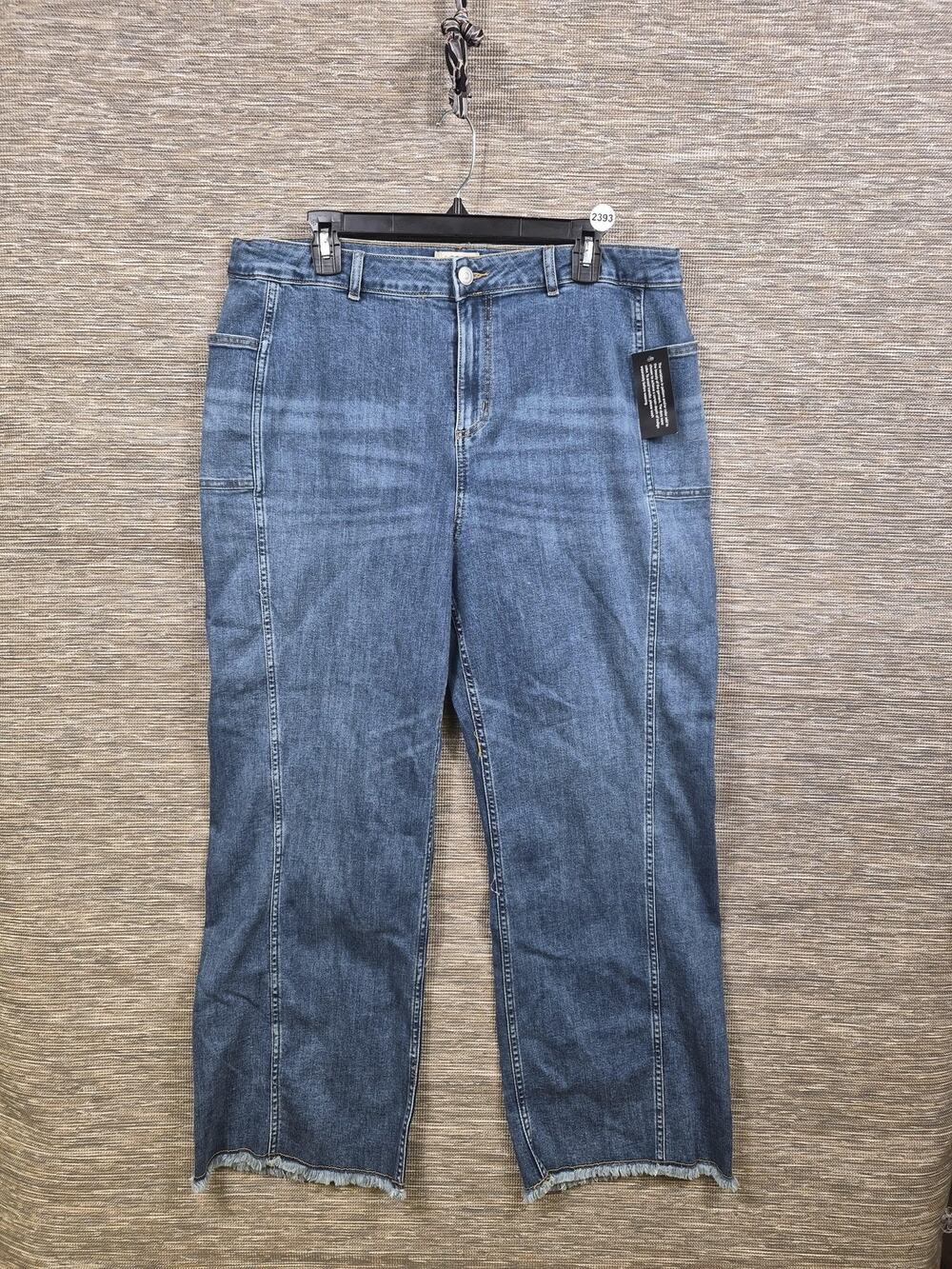Zco Jeans Womens 18W Blue High Rise Wide Leg Stretch Denim Raw Hem Crop Plus NEW